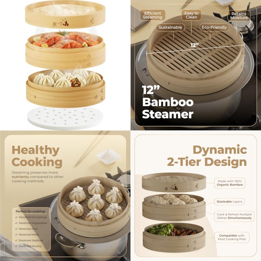 Bamboo Steamer Basket - 2-Tier - Bao Steamer Bamboo ulasan dan harga